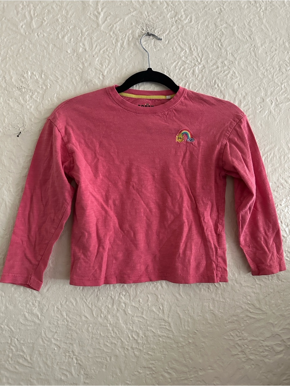 Mini Boden Pink Long Sleeve Embroidered Rainbow Sun Cloud T-Shirt 8-9Y